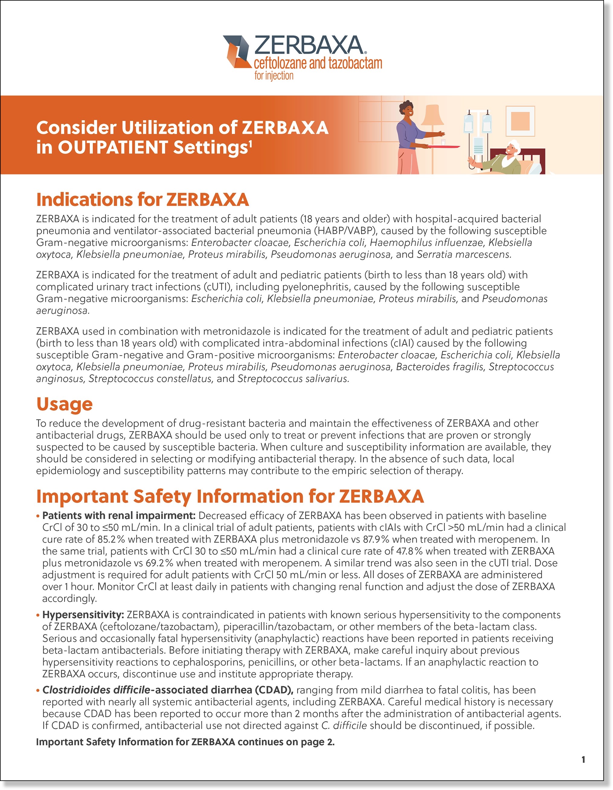 Outpatient Leave-Behind for Information About ZERBAXA® (ceftolozane and tazobactam)